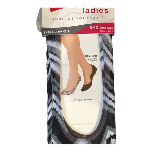 2pairs Peds ladies gel tab extra low cut‎ gray zigzag socks foot shoe liners new - Picture 7 of 10